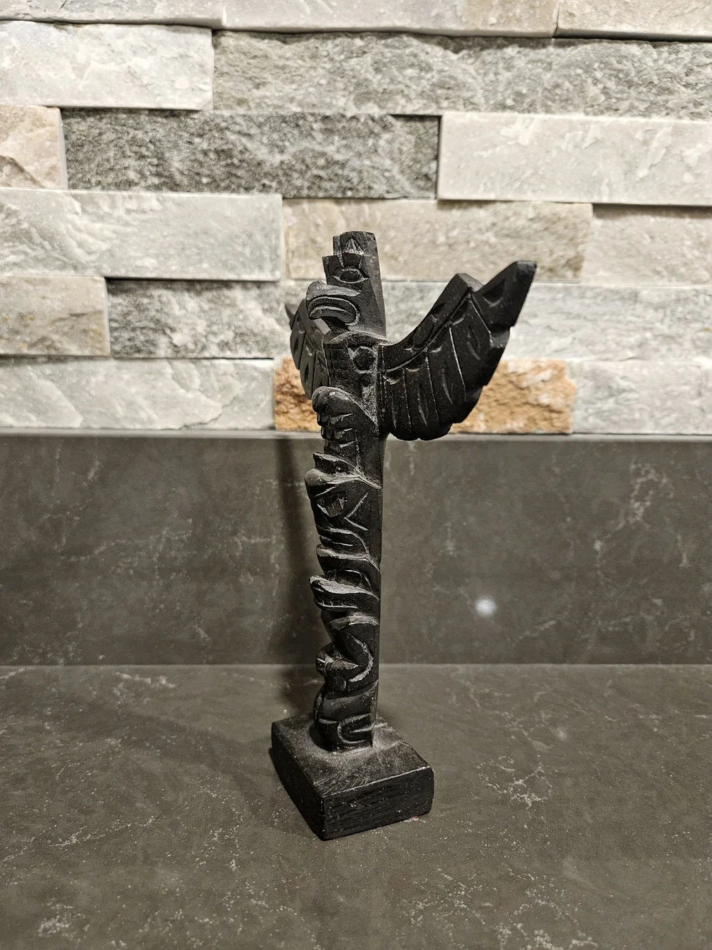 Hand-Carved Black Totem Pole Sculpture Signed by Artist - Picture 13 of 13